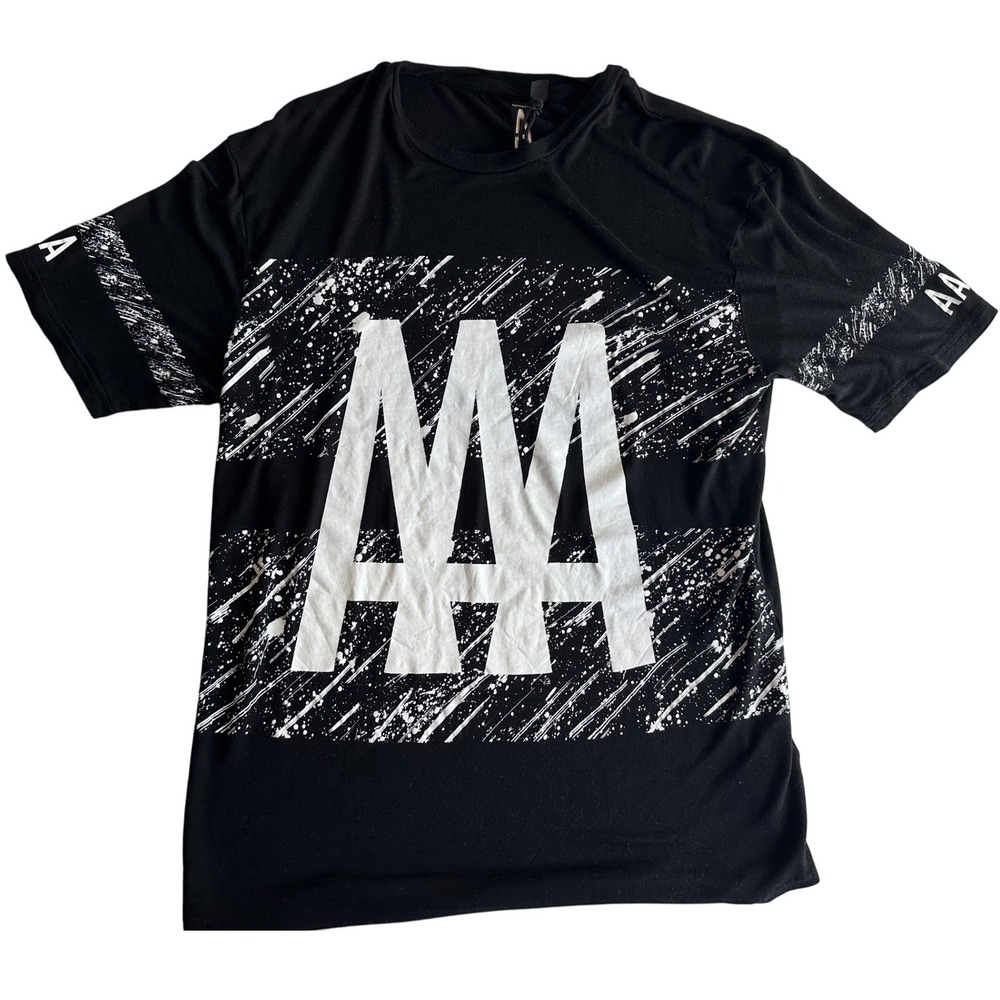 Topman Men's T Shirt Black White AAA Splatter Print Short Sleeve Size Medium